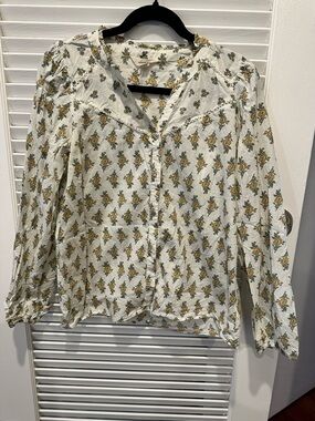 Lucky Brand White Button-Front Floral Blouse